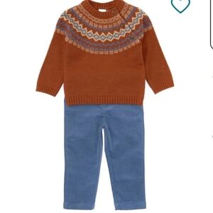 Edgehill Collection Baby Boys Long Sleeve Round Neck Sweater & Pull On Pants Set